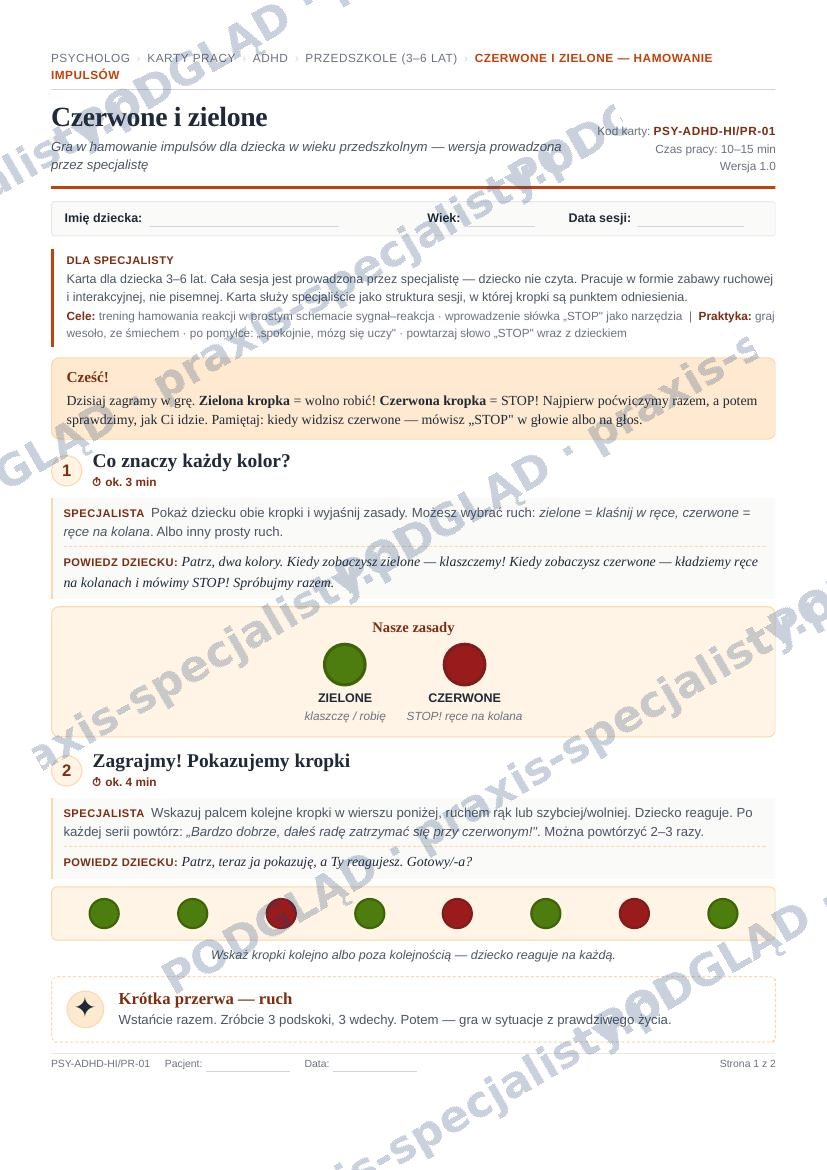 Pakiet ADHD — karta pracy (przedszkole, 3–6 lat)