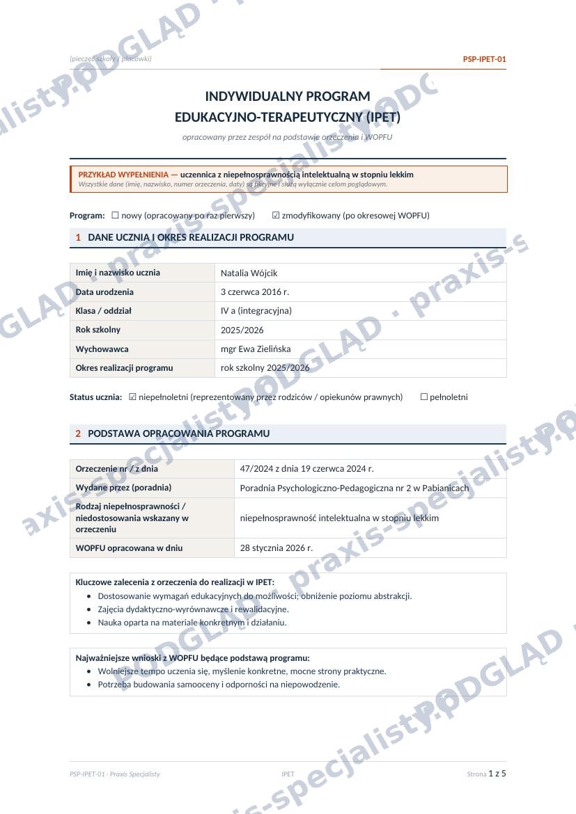 Dokumentacja — IPET, wypełniony przykład